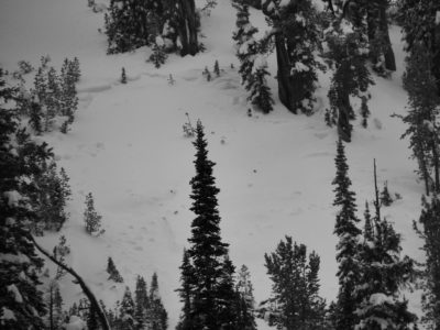 This avalanche and several others like it failed in the northern Sawtooth Mtns during the December 7-8 storm. Based on nearby snowpits, these avalanches failed on either a layer of surface hoar and near surface facets that was buried on 12/7, or a layer of depth hoar near the ground that was buried on 11/26.