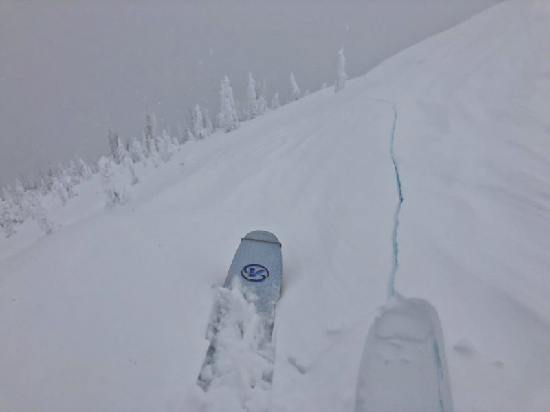 Fresh wind slabs on the summit of Copper Mountain were reactive to the weight of a skier. 8900', N aspect.