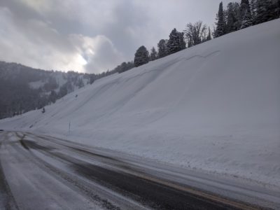 Plow-triggered avalanche near the top of Galena Pass, SE aspect at 8,700'. Based on crown depth, this slide failed within the new snow.