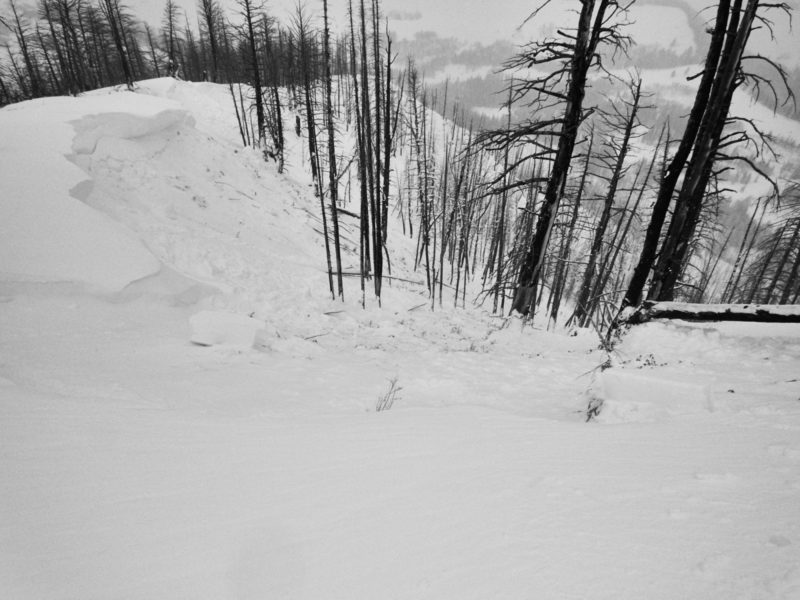 This large natural avalanche failed on a NE facing slope at 8600 in the 4th of July Creek Drainage in the White Cloud Mountains. It failed on weak snow near the ground and was triggered by a collapsing cornice.