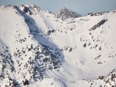 Avalanche debris and crowns in bowl southeast of Easley Peak