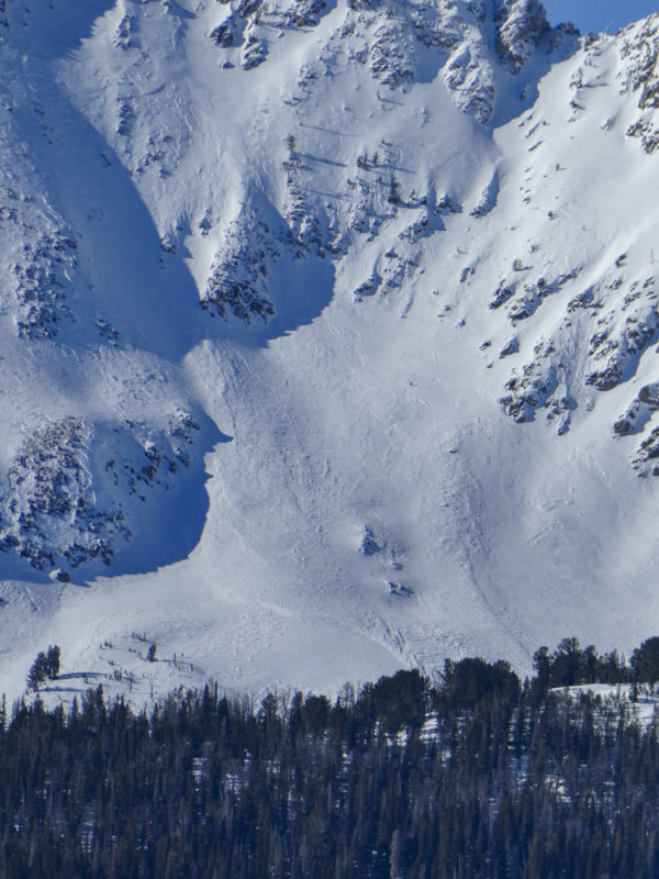 Debris of older slide that originated in the Soldier Mountain alpine. 