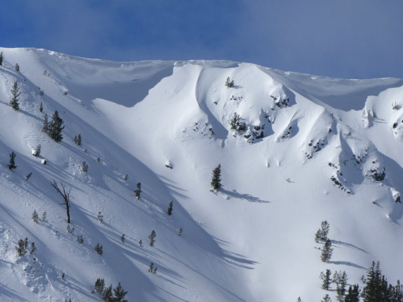 Large cornices atop the Pole Creek/Twin Creek Divide in the White Clouds. 