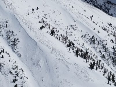 (3/9/20) This small, natural wind slab avalanche failed on a N/NW facing slope near 9800' in the Boulder Mountains. 