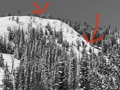 (4/1/20) Avalanche Peak near Galena Summit, ENE aspect near 9300'. This slide was remotely triggered by skiers who expected the slope to be unstable. (Photo: Chris Marshall) 