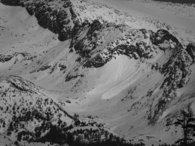 Wet avalanche activity in the Pioneer Mountains. Handwerk Peak. 10,000' NW aspect. 
