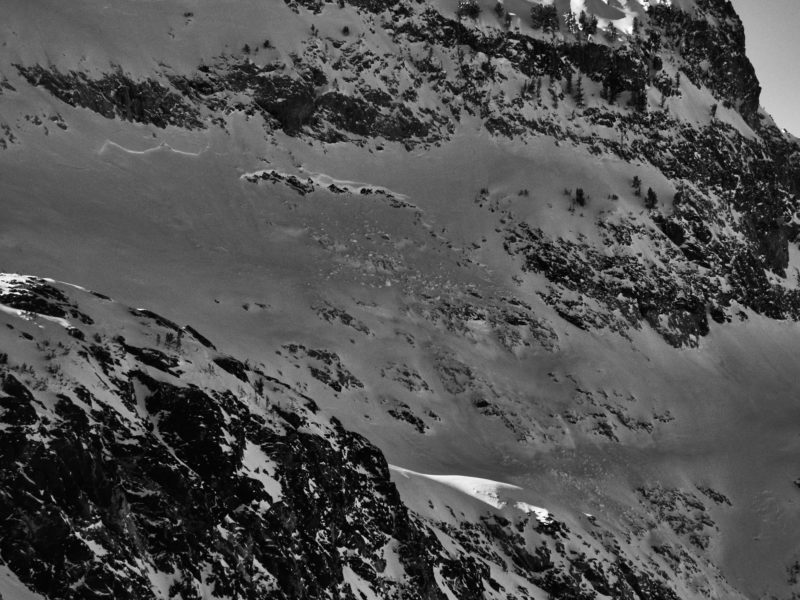 This avalanche was spotted in the Goat drainage of the Sawtooths on Saturday, 11/21. It failed on an E/NE facing slope at 9,800'. It appears to have initiated as a wind slab and then stepped down to weak snow lower in the snowpack.