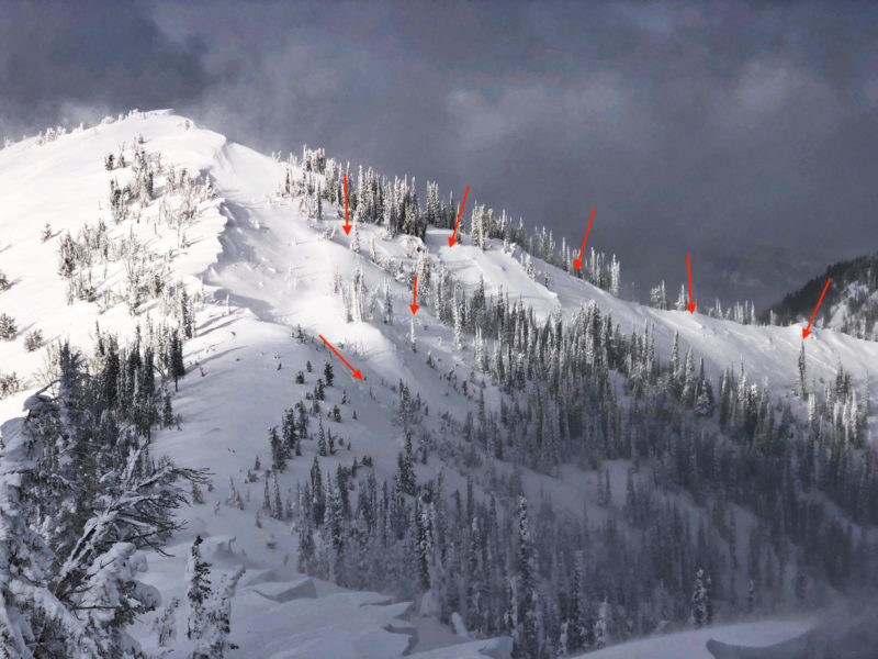 Multiple avalanches that released on Copper Mountain in the Banner Summit Zone. These broke 1.5-2' deep on the facet layer that formed during the Nov/Dec dry spell. 8600-8700', E-NE.