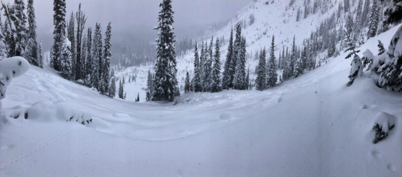 This avalanche released in a bowl south of Copper Mountain in the Banner Summit zone. It broke 18-20" deep and several hundred feet wide. E facing slope at 8600'.