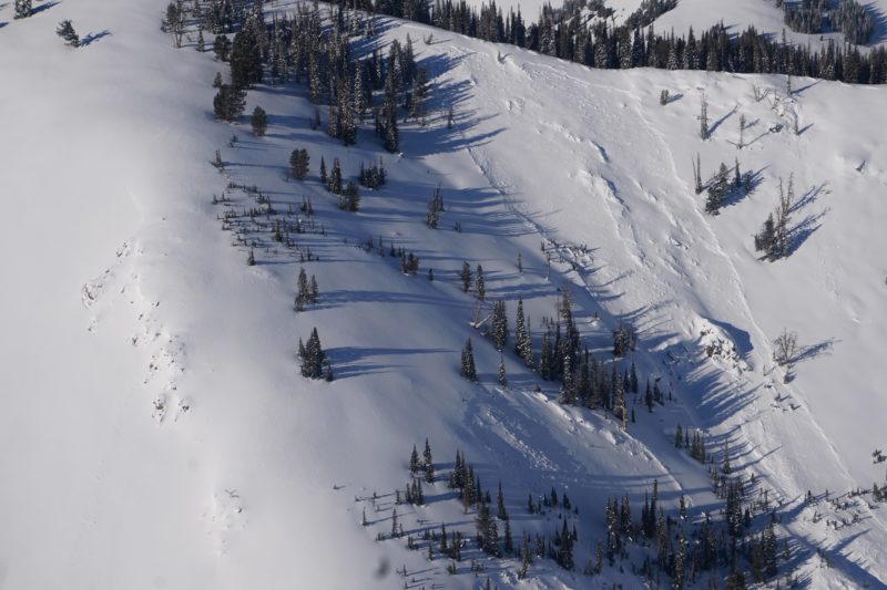 These persistent slab avalanches released naturally in the Paradise Ck drainage in the western Smoky Mountains, likely on Sunday or Monday (Dec 20-21). Middle elevations, E aspect. 