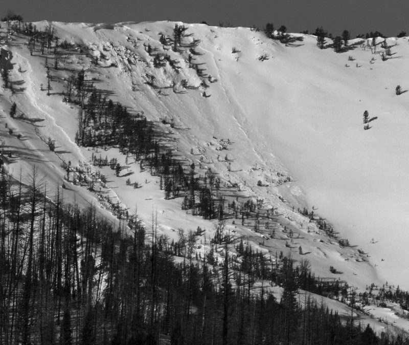 Small, persistent slab avalanches near Dollarhide Mountain. 