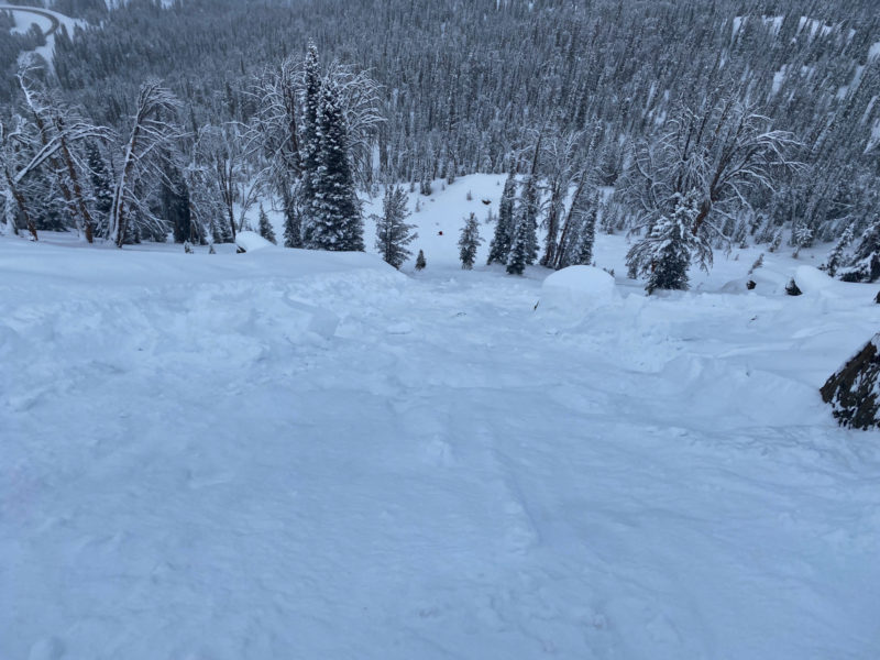 An experienced backcountry skier apparently remotely triggered this avalanche while skiing an adjacent slope. He had reached the base of the slope when the avalanche reached him and buried him to his waist.