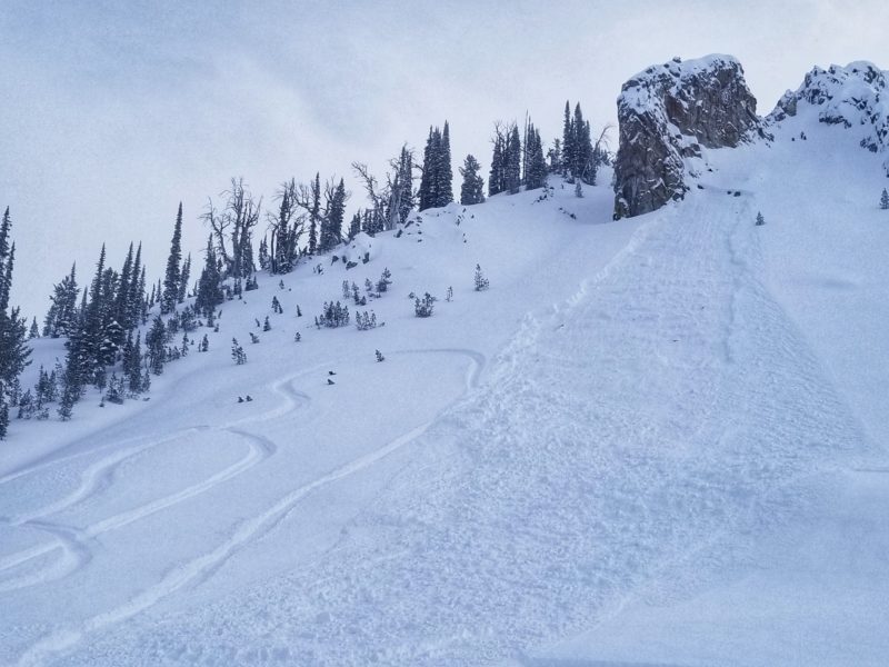 Riders triggered this avalanche on Saturday in Mill Gulch, a sub-drainage of Smiley Creek. 