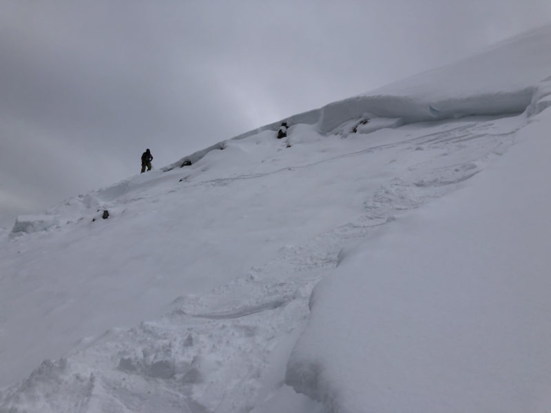 Small persistent slab avalanche on a NE-facing slope at 8,600'. The slide failed on the mid-December (12/11) facets. 
