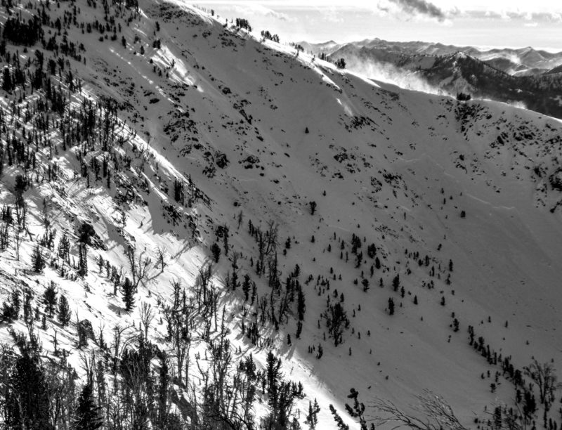 Large slab avalanches on Weather Station Peak in the Smoky Mountains. 