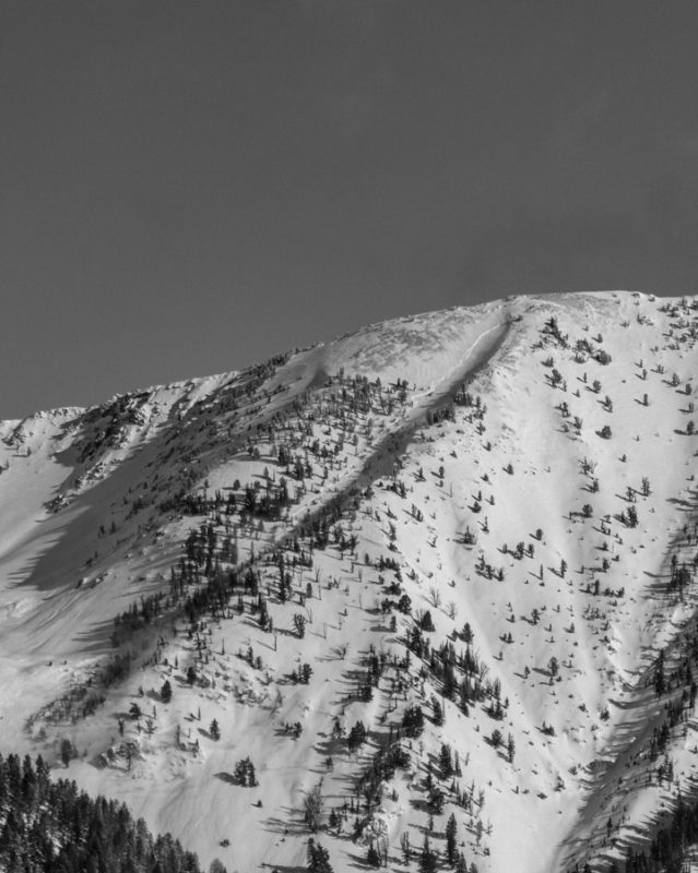 A large slab avalanche in the Boulder Mountains near Galena Peak.