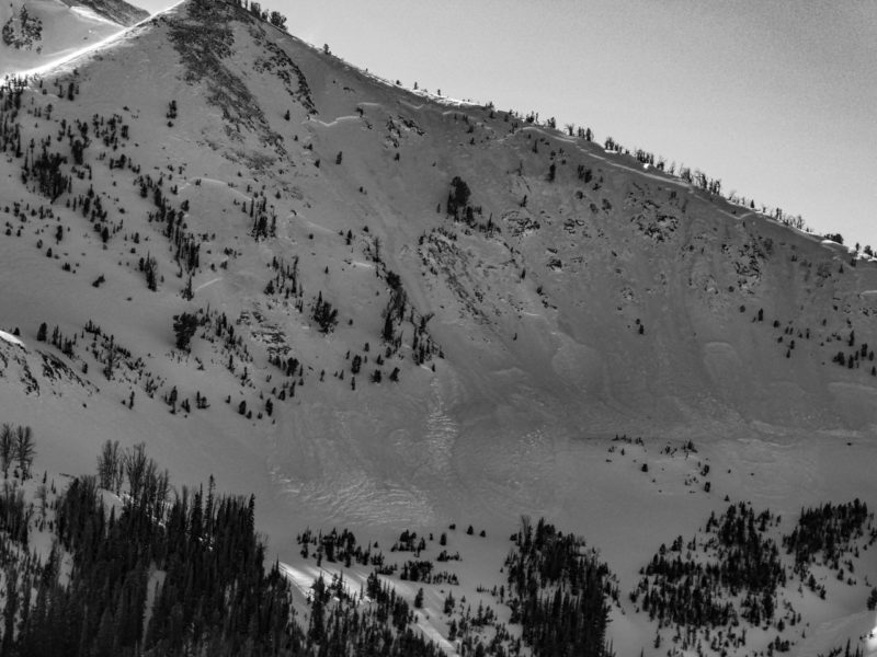 Wide view of a slide on the N-face of Baker Peak at 9,600'.