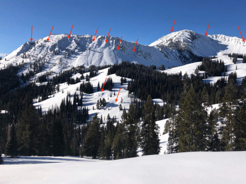 The Pole Creek and Germania area were one of our "Ground Zeros" of avalanche activity following the Jan 12 storm. There were countless avalanches. Slides ran in upper elevation, wind-affected terrain and in mid-elevation, sheltered terrain. 