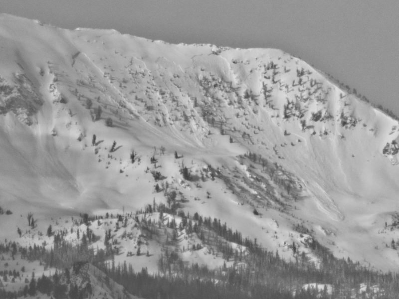 Wide persistent slab avalanche on a peak near the head of Cabin Creek in the Southern Sawtooths. E, 9900'.