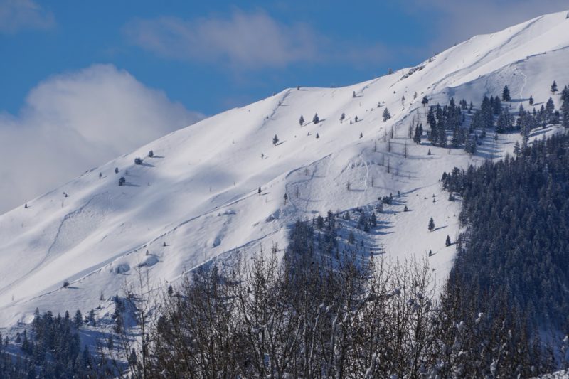 Multiple slab avalanches in the Warm Springs Creek drainage west of Ketchum, near Allen Mtn (