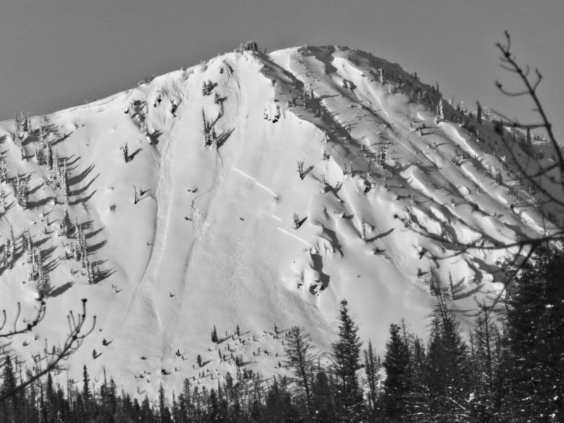 Natural avalanche that occurred towards the end of the recent storm cycle on the ridge south of Copper Mountain. Cross loading from recent wind is evident on the slopes to the looker's right of the slide.