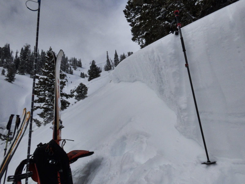 Looking at the crown on the lower right side of the avalanche.