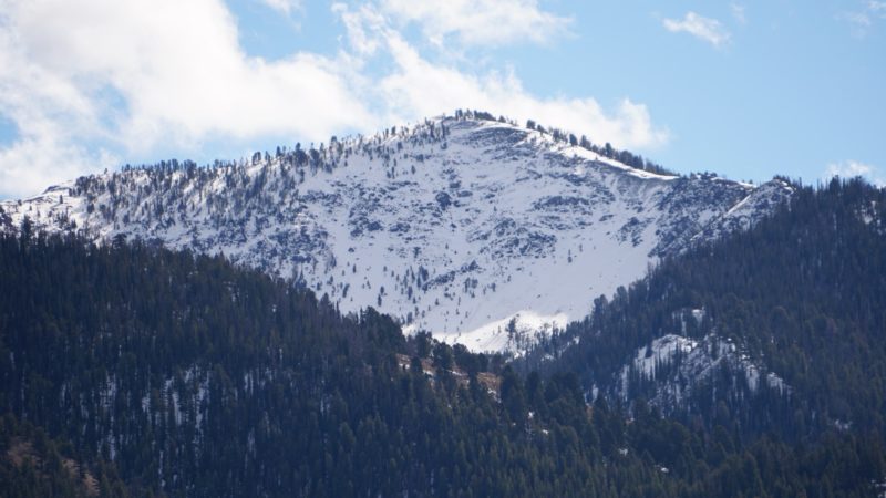 Early season snow cover on the shady side (Salmon River drainage) of the peak on Titus Ridge where the Upper Titus weather station is located ("Weather Station Peak").