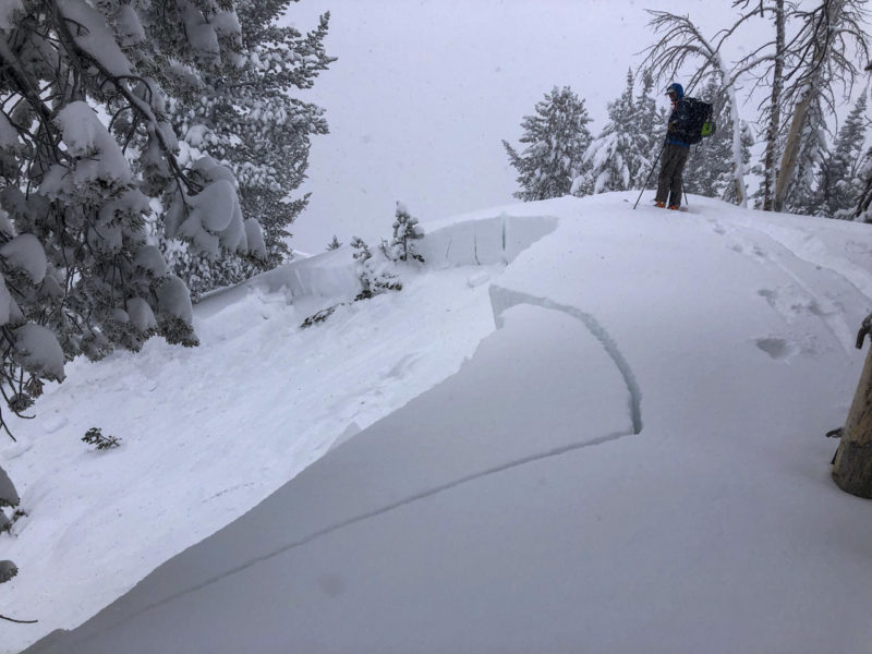 This avalanche was triggered by a skier on a E-ENE facing slope at 9,600' near Galena Summit. The avalanche was 500' wide, 2-4' thick, and ran 600 vertical feet before disappearing from view.
