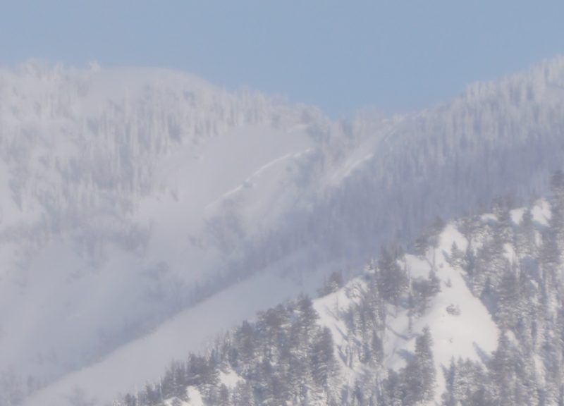 This persistent slab avalanche failed near the end of the recent storm on a NW-W aspect at 9650' (upper elevation) in the Murdoch Creek drainage.