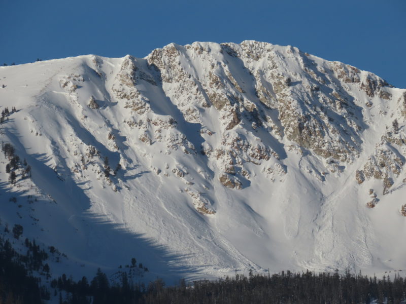 These very large avalanches were observed this morning on McDonald Peak in the southern Sawtooths. The starting zones range from about 9,200' to 9,700' and they face predominantly E/NE. The slides occurred sometime in the past 12-24 hours. 4-6