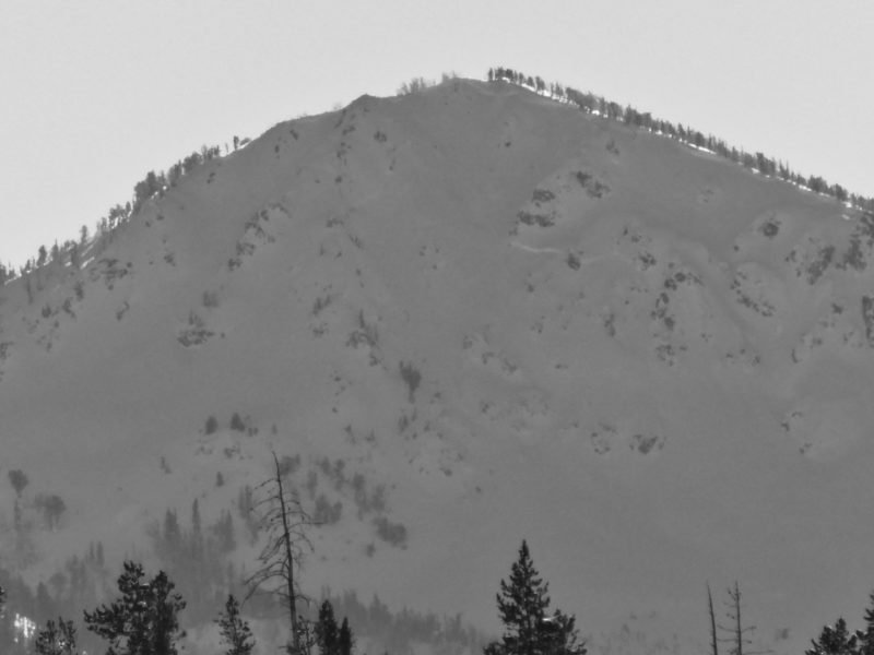Large avalanche that released in Eureke Gulch of the Alturas Lake Creek drainage in the Western Smokys. This likely released during the Christmas storm and failed on weak October snow near the ground. 9200', NE.