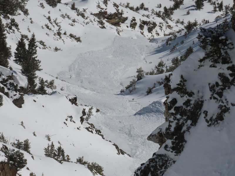 Debris from a large avalanche that was intentionally triggered by a skier in the Sawtooths on Saturday, 1/22.
