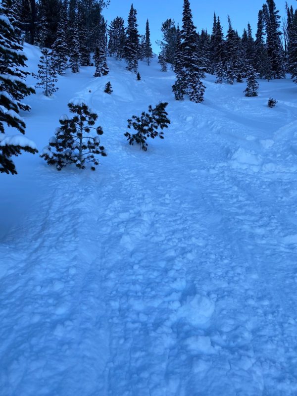 This very small wind slab avalanche was observed near Titus Ridge south of Galena Summit. It was about 10' wide and 8" deep. 