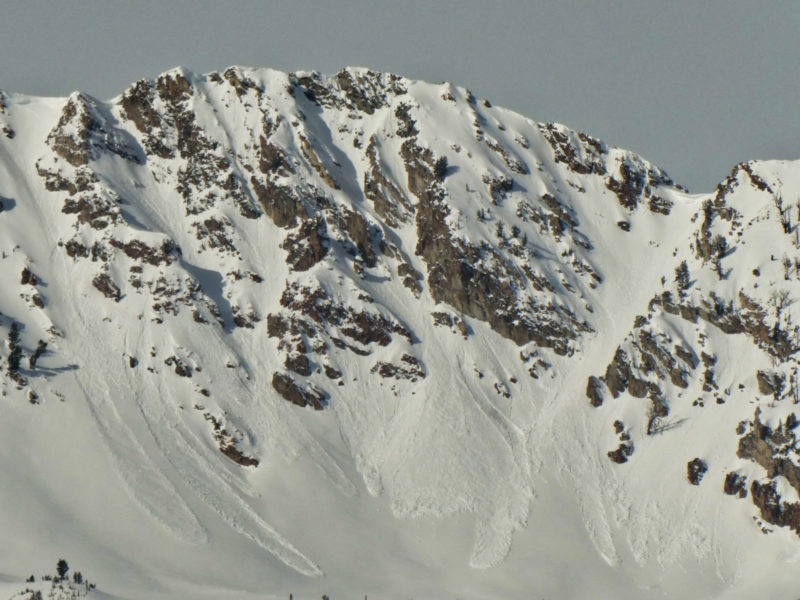 Numerous small wet loose avalanches in the southern Sawtooths near McDonald Peak.