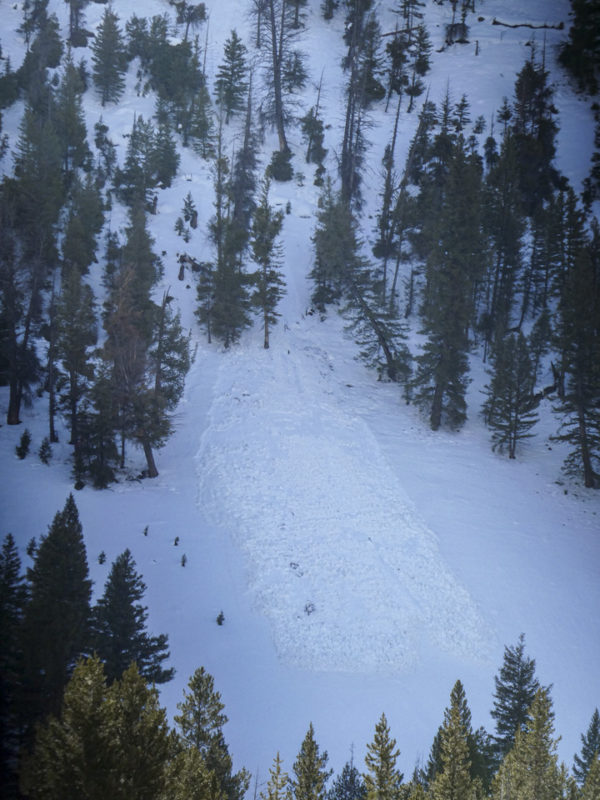 Small wet loose avalanche above the Big Wood River just North of the SNRA. NW-facing slope at 6,600'.