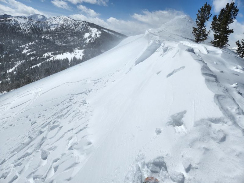 Small wind slabs around a foot thick were confined to immediately beneath ridgelines in middle elevation terrain near Galena Summit. 