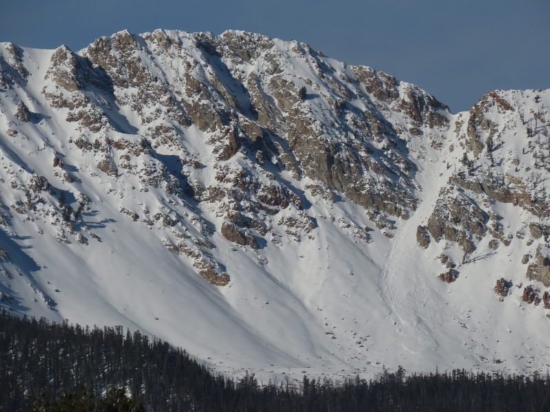 Slab avalanche and debris on McDonald Peak in the Sawtooths. It failed on an E/NE-facing slope at around 9,500'.