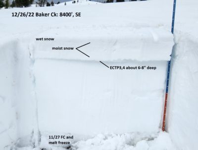 Dec 26 snowpit in Baker Ck on a S-SE aspect near 8400'. 