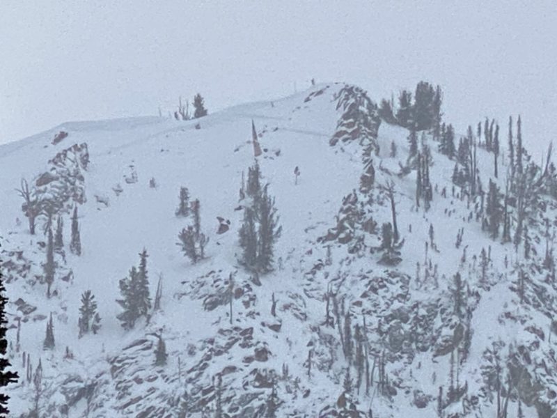 This 1.5-2 foot thick avalanche released on 1/15 or 1/16 in heavily wind-loaded terrain in the Marshall Lake basin on Williams Peak in the Sawtooth Mtns. 9400', N aspect. 
