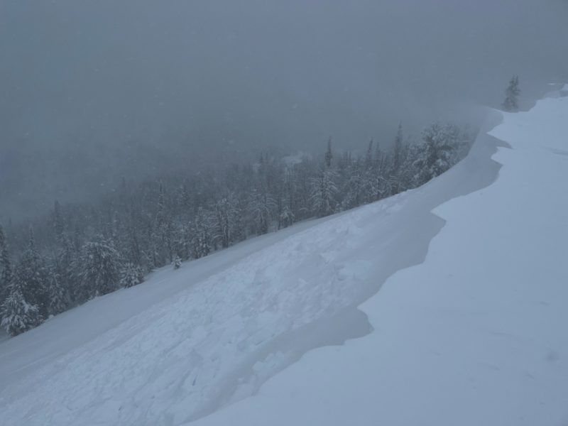 This wind slab avalanche occurred naturally during Monday's storm. Backside of the "Cross", 9200', NW, in the Galena Summit & Eastern Mtns zone.