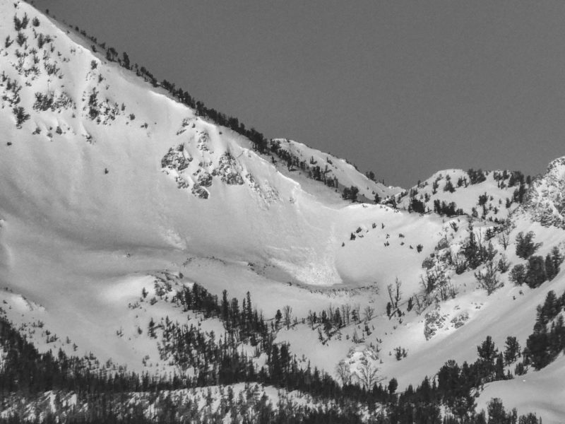 This wind slab avalanche released on a SE aspect at 9,500' near McDonald Peak in the southern Sawtooths. 

The slide "stepped down" to break into a deeper weak layer before coming to rest on a bench. 