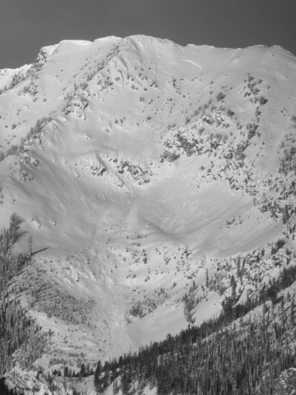 These very large avalanches released on E and SE facing slopes of Parks Pk in the Sawtooths. The slides appear to have started as simple wind slabs before stepping down in places to break into more deeply buried weak layers. They ran approximately 1,500 vertical feet.  