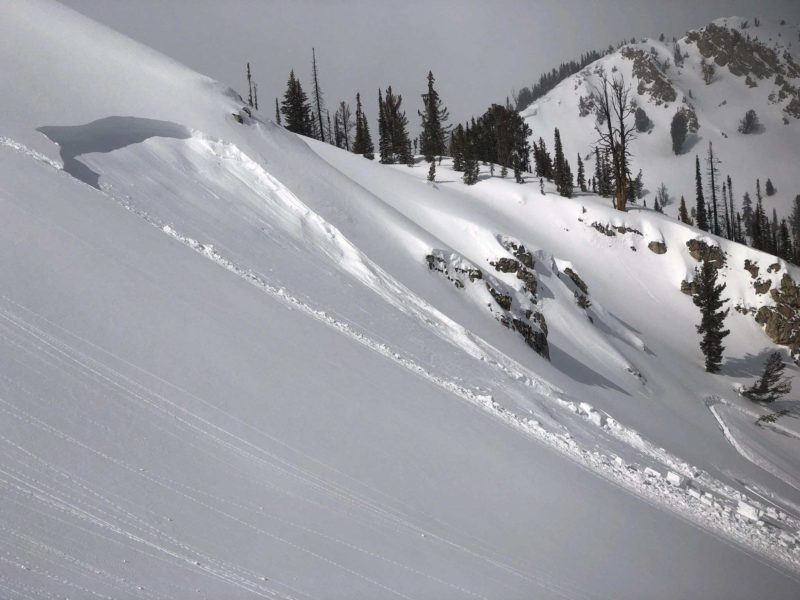 A snowmobiler triggered this small wind slab avalanche in the Alturas Lake Ck Drainage on a N-facing slope at about 9,100'.