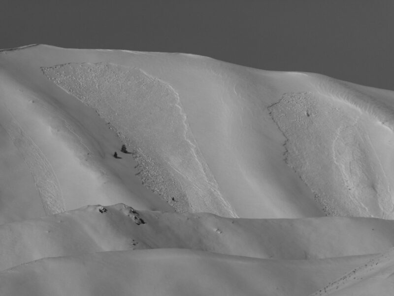 Large avalanches on an E aspect at 7,400' above Decker Gulch in the E Fork of the Big Wood.