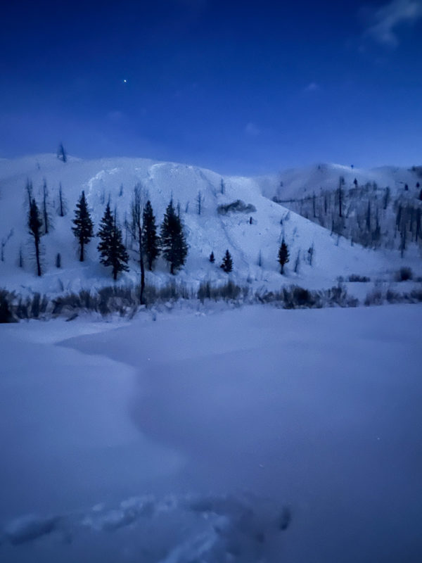 This persistent slab avalanche was triggered remotely from flat terrain well away from the base of the slope. N aspect @ 6,000', Wood River Valley, Greenhorn.