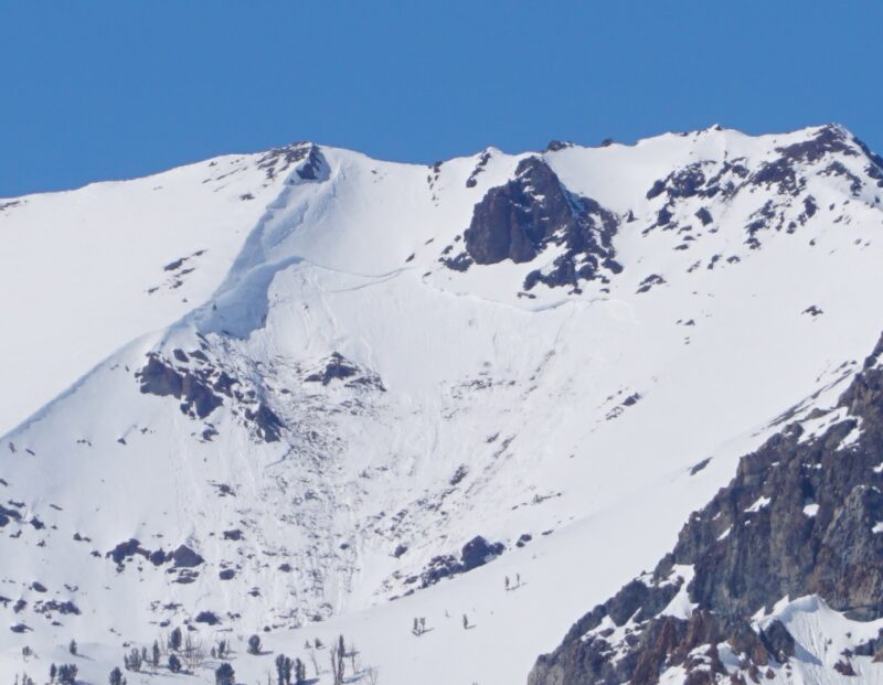 Wet slab avalanche on Easley Peak. The crown is about 500' wide and 5 feet tall.  